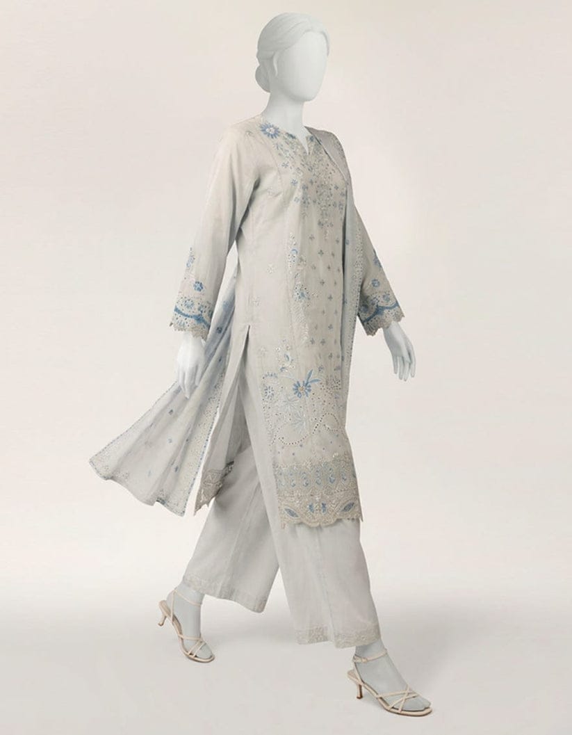Ice Blue Chikankari & Lace Detailed Ensemble