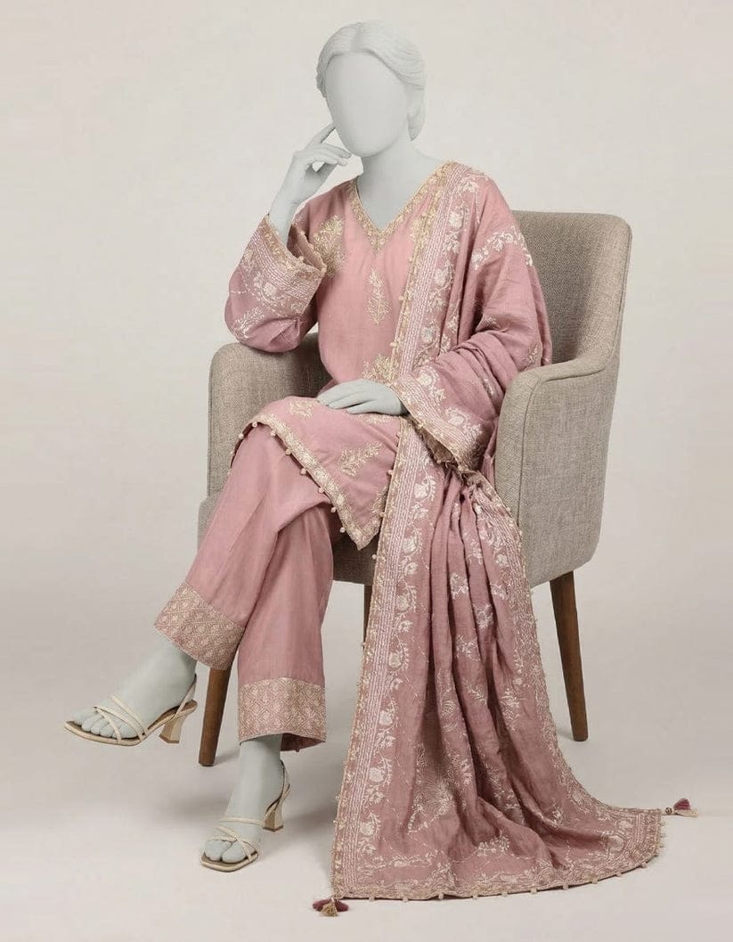 Dusty Rose Embroidered Slub Linen Suit